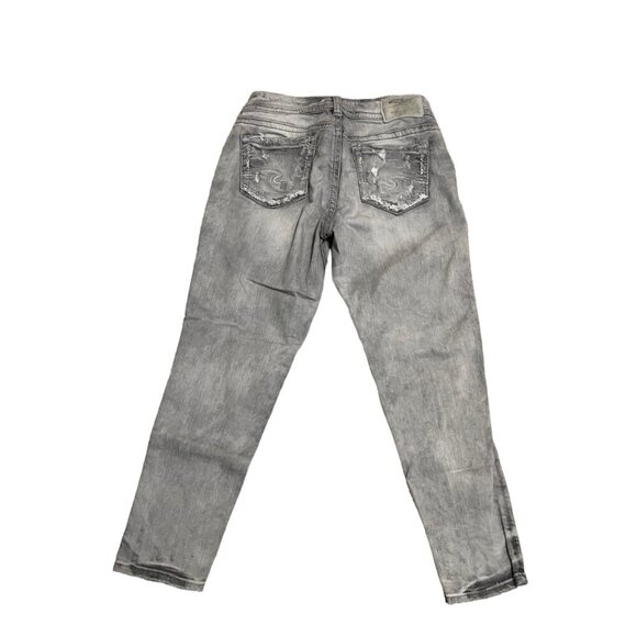 Silver Brand Gray Distressed Elyse Skinny Crop Jeans Waist 25 - Picture 10 of 13